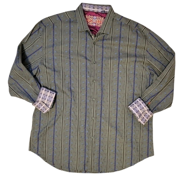 Robert Graham Men's 3XL Long Sleeve Button Down Collared Shirt Flip Cuff Stripes - Picture 1 of 12